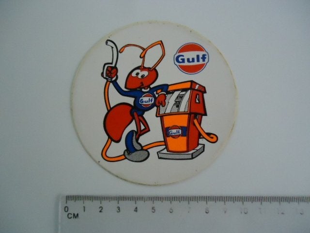 sticker oud GULF OIL tankstation auto pomp retro strip, Verzenden, Zo goed als nieuw, Bedrijf of Vereniging