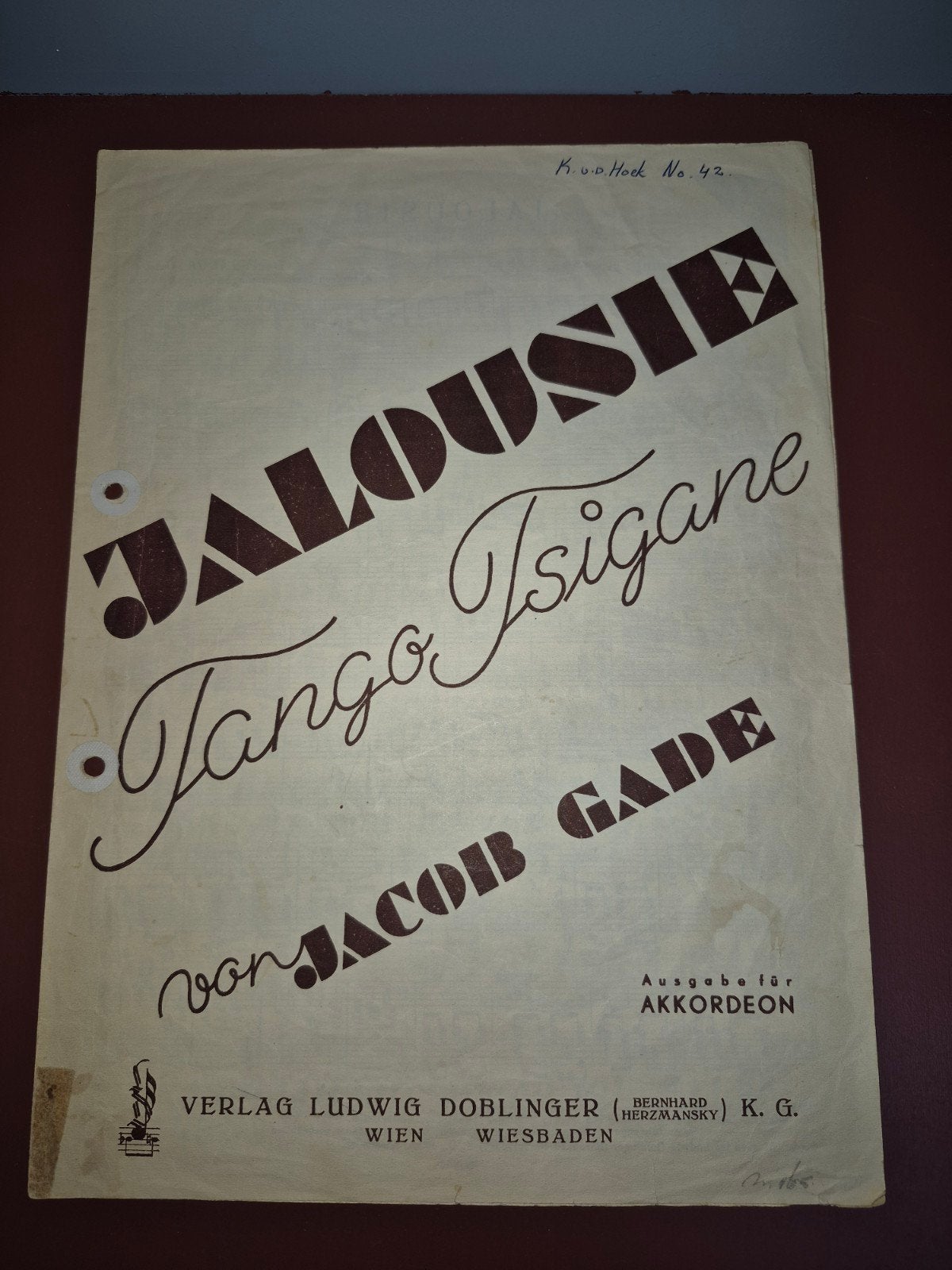 Jalousie Tango Tsigane - Jacob Gade - Accordeon bladmuziek, Ophalen of Verzenden