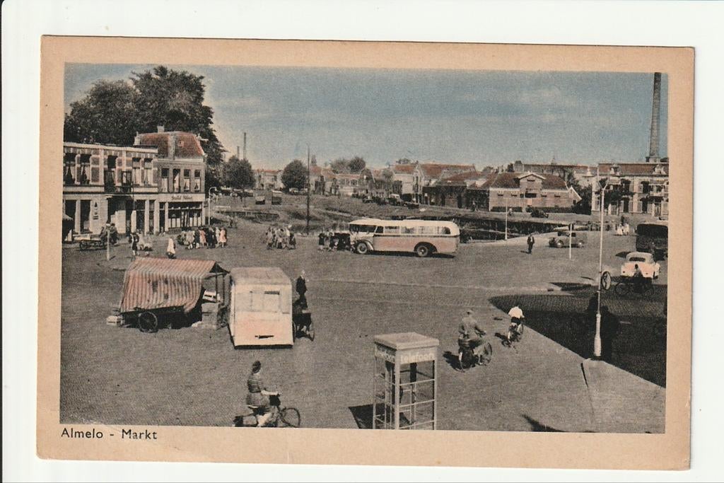 ALMELO MARKT VERKOOP KRAAM TELEFOONCEL VAART OUDE NEUSBUS, Ophalen of Verzenden, 1940 tot 1960, Ongelopen, Overijssel