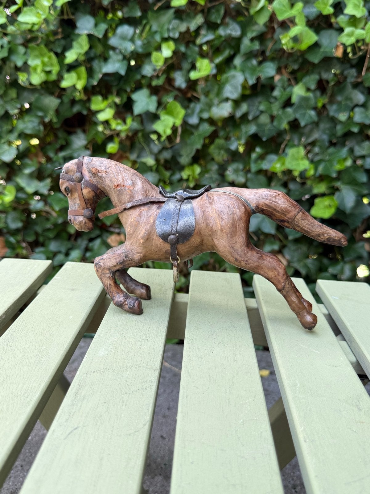 Vintage Lederen Paard Beeld - 14cm Hoog, Ophalen of Verzenden, Gebruikt, Dier