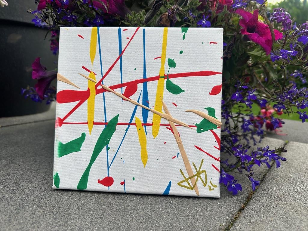 Schilderij 20 X 20 een echte Hugo !, Antiek en Kunst, Kunst | Schilderijen | Abstract, Ophalen