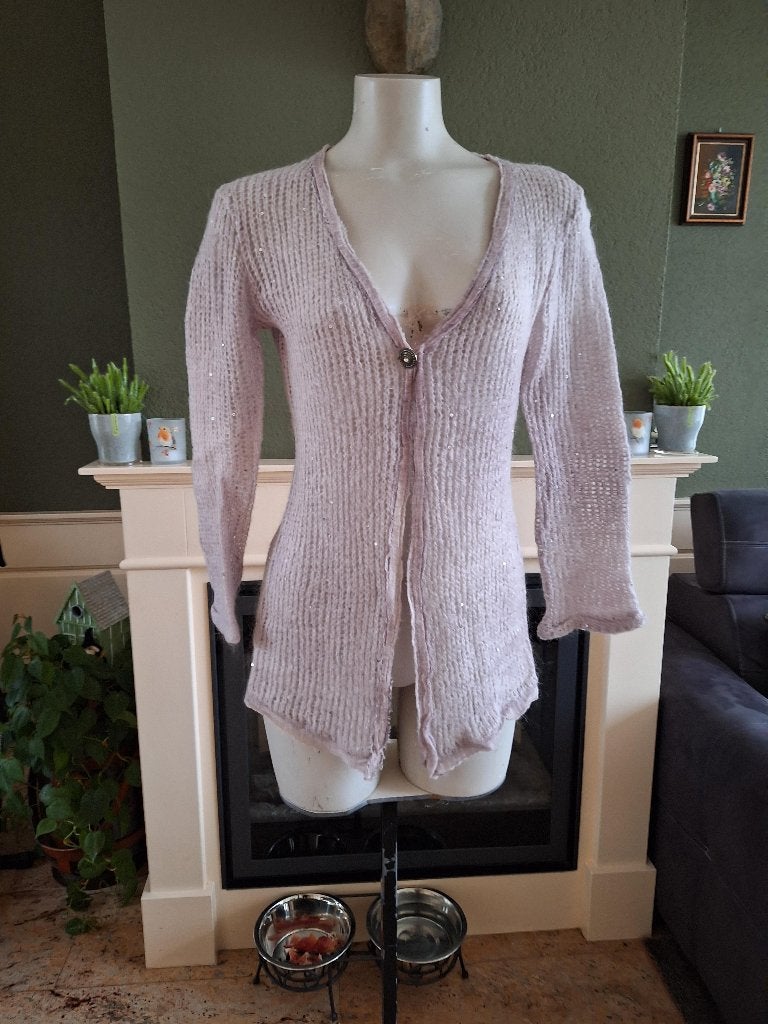 Nana Nucci zacht lila cardigan vest 34 36 S 0 zijde mohair, Verzenden, Paars, Zo goed als nieuw, Maat 36 (S)