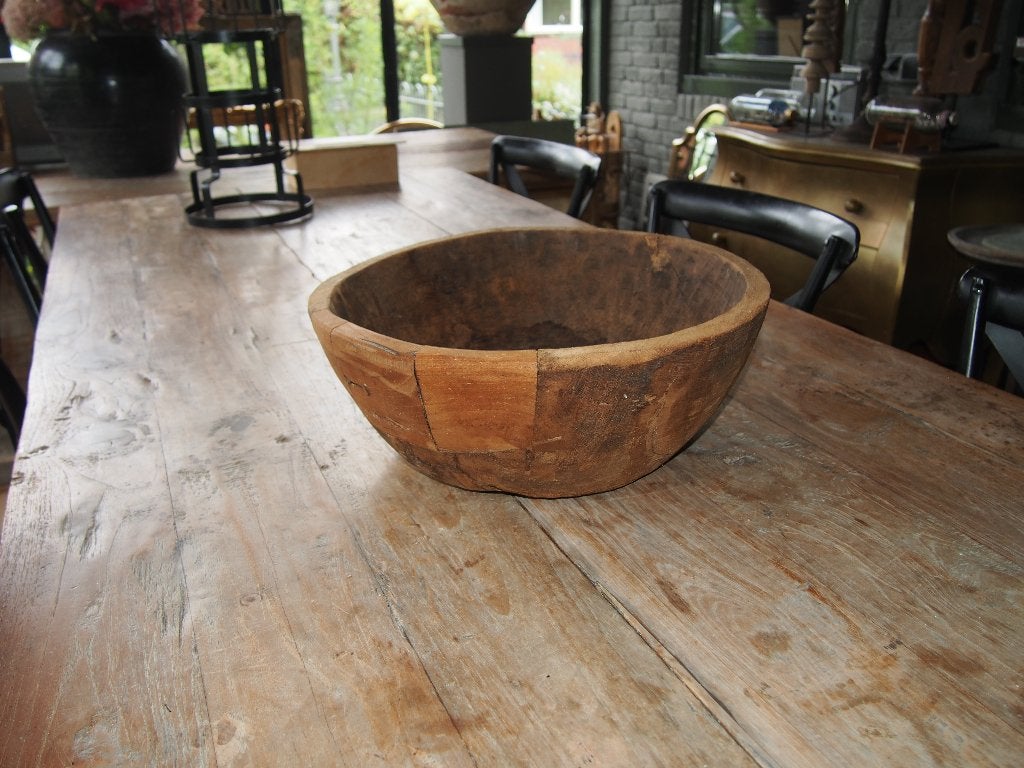 Oude Sobere  Houten Schaal - Rustieke Decoratie, Gebruikt, Schaal, Rond, Ophalen of Verzenden