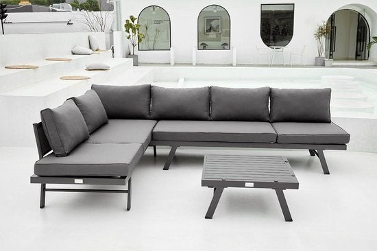 Aluminium Luxe LOUNGESET tuinbank sun bed, tafel kussens, Ophalen, 6 zitplaatsen, Bank, Loungeset
