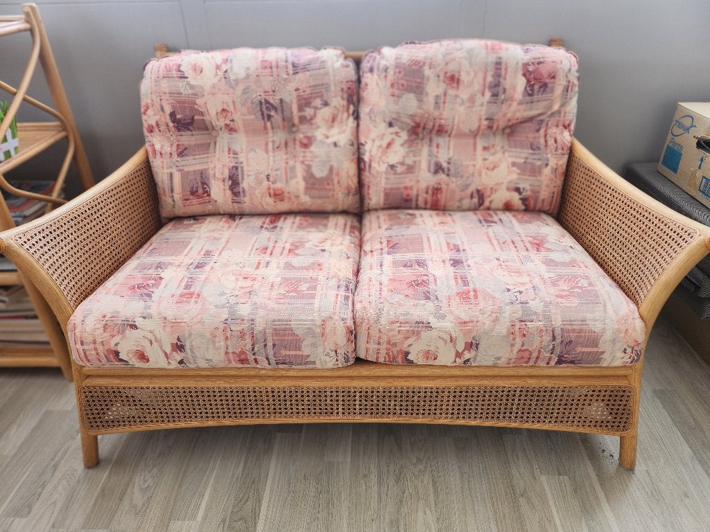 bankje (rotan) met 2 stoeltjes, Ophalen, Gebruikt, Stof, Bohemian, retro/vintage