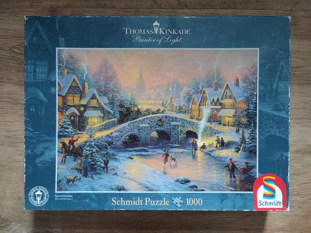 Thomas Kinkade: Spirit of Christmas puzzel 1000 stukjes, Ophalen of Verzenden, 500 t/m 1500 stukjes, Gebruikt, Legpuzzel