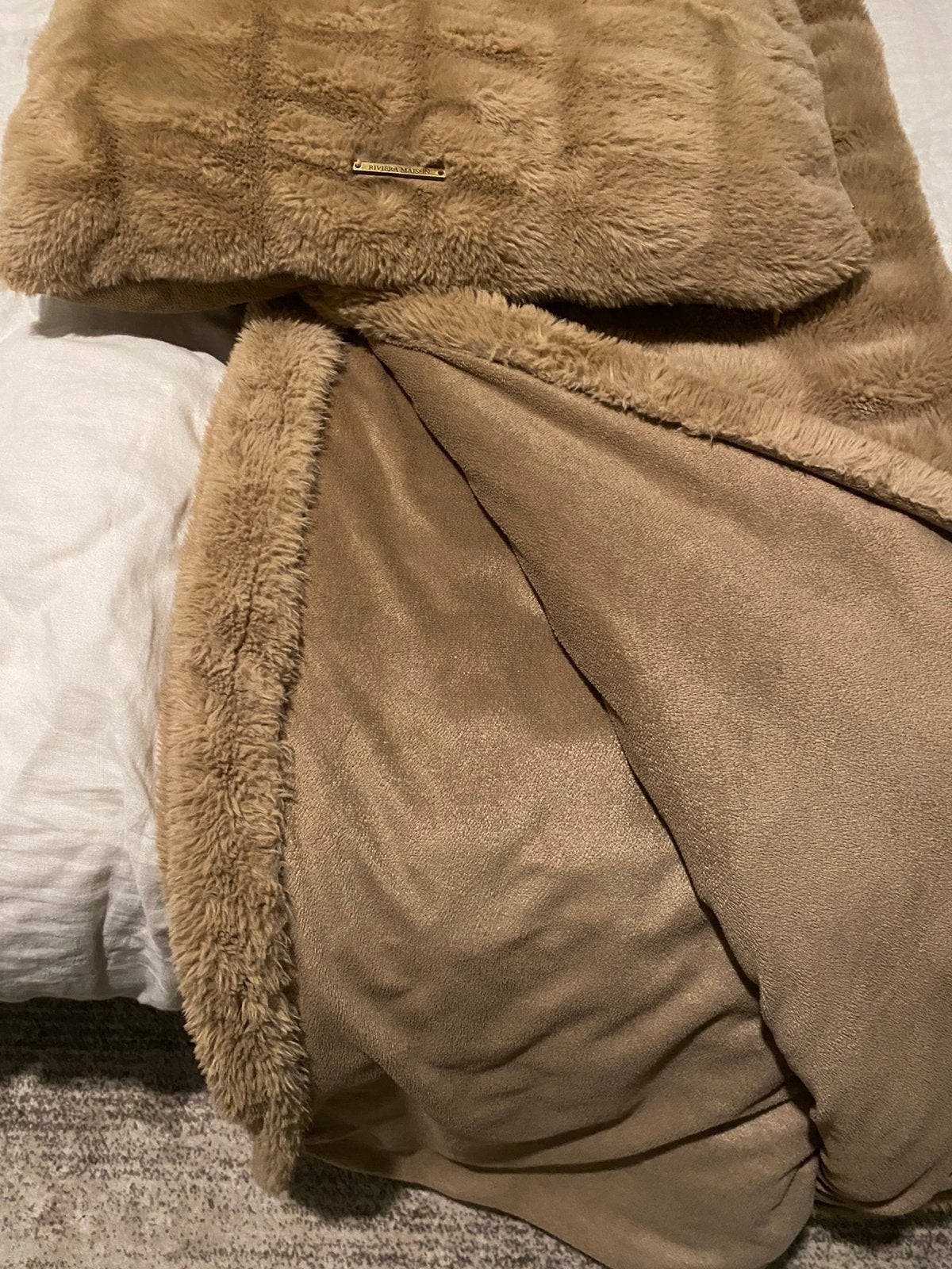 Riviera maison plaid + sierkussen beige/cognac, Huis en Inrichting, Ophalen of Verzenden, Nieuw