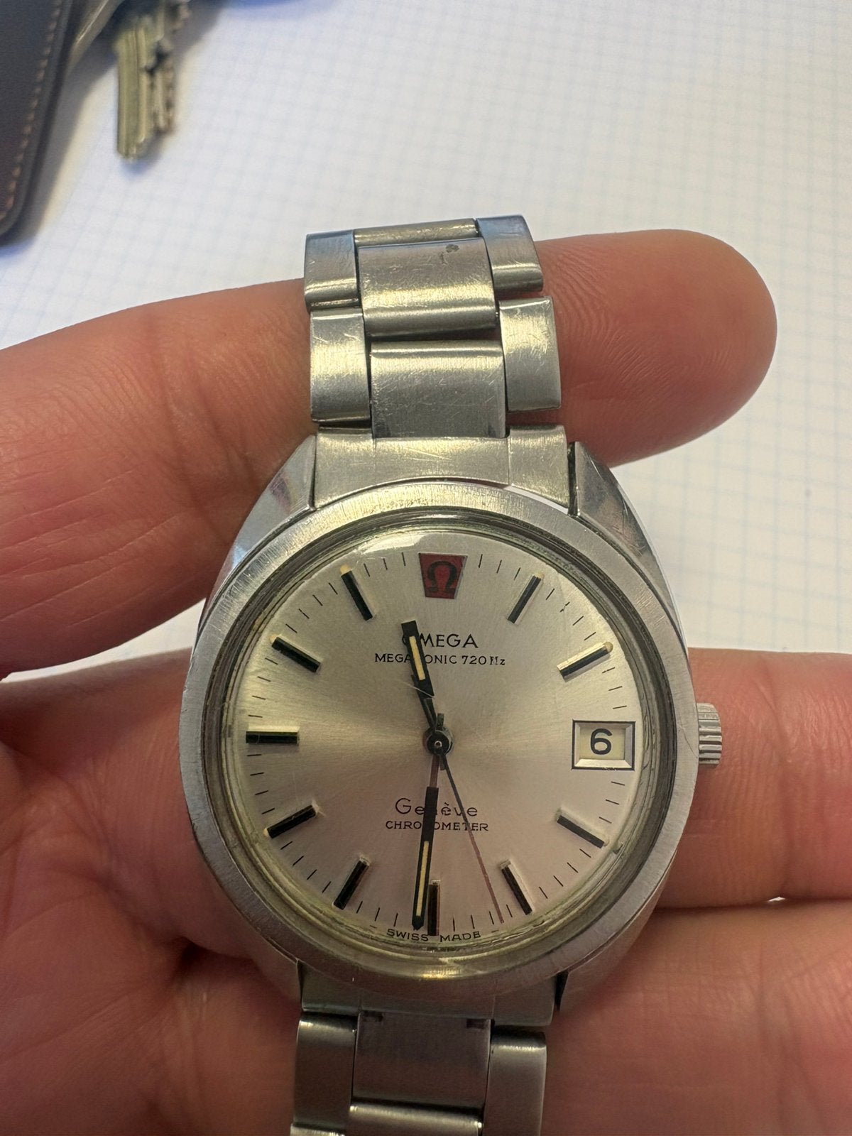 Omega geneve megasonic 720Hz chronometer, Ophalen of Verzenden, Staal, Omega, 1960 of later