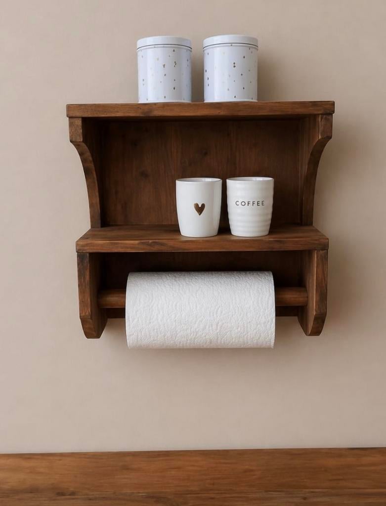 Houten wandrek met keukenrolhouder, Huis en Inrichting, Keuken | Keukenbenodigdheden, Overige typen, -, Hout, -