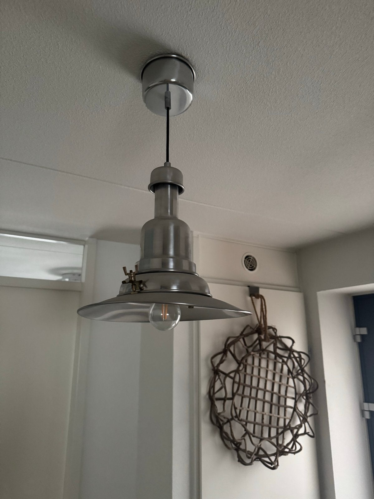 Industriële hanglamp - Geborsteld aluminium, Ophalen of Verzenden, Gebruikt, Metaal, E27 (groot)