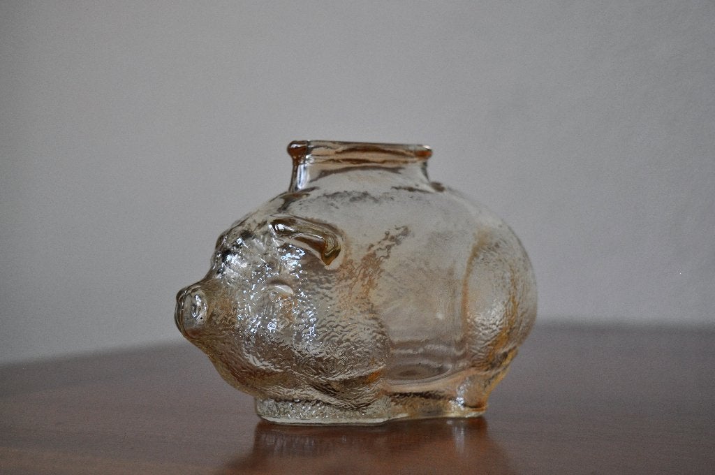 Vintage Spaarvarken Spaarpot varken Glas 11 cm, Verzamelen, Spaarpotten, Ophalen of Verzenden, Gebruikt, Overige materialen, Dier