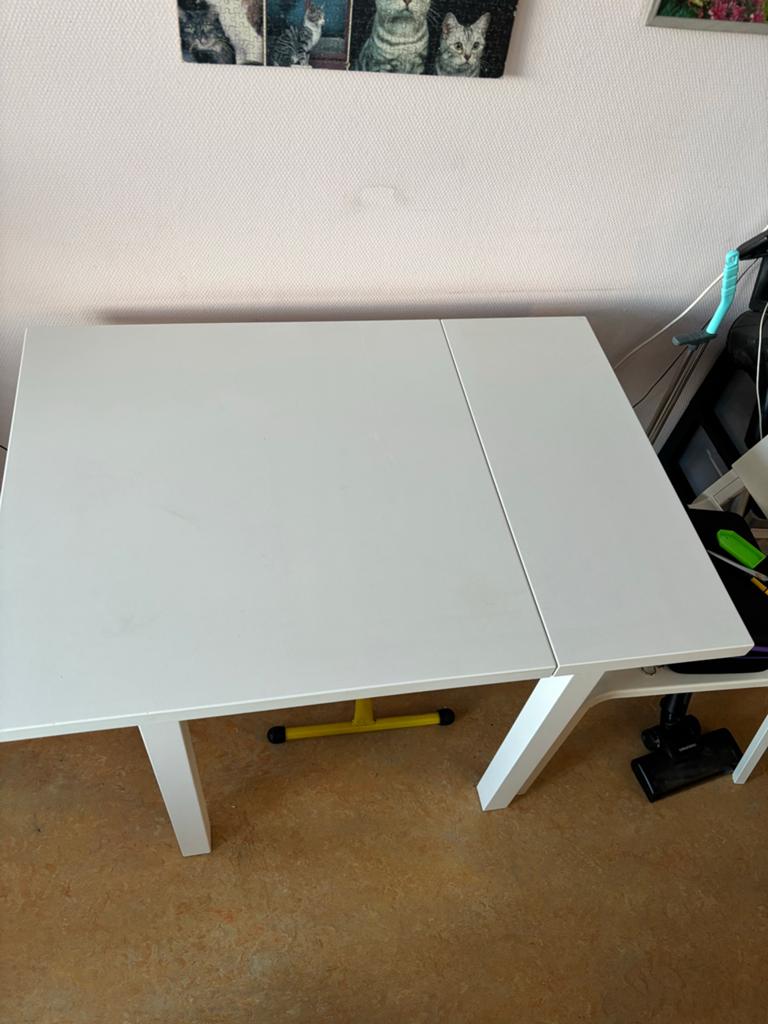 Witte eettafel, inklapbaar, zonder stoelen, Ophalen, Gebruikt, 100 tot 150 cm, 50 tot 100 cm