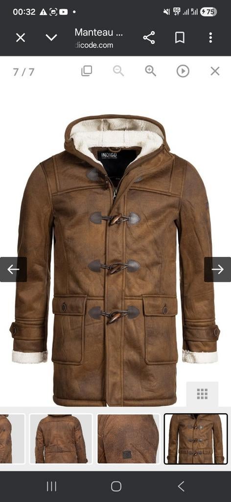 Heren Dufflecoat Bruin met Capuchon en Teddy Voering, Bruin, Ophalen of Verzenden, Indigo, Maat 56/58 (XL)