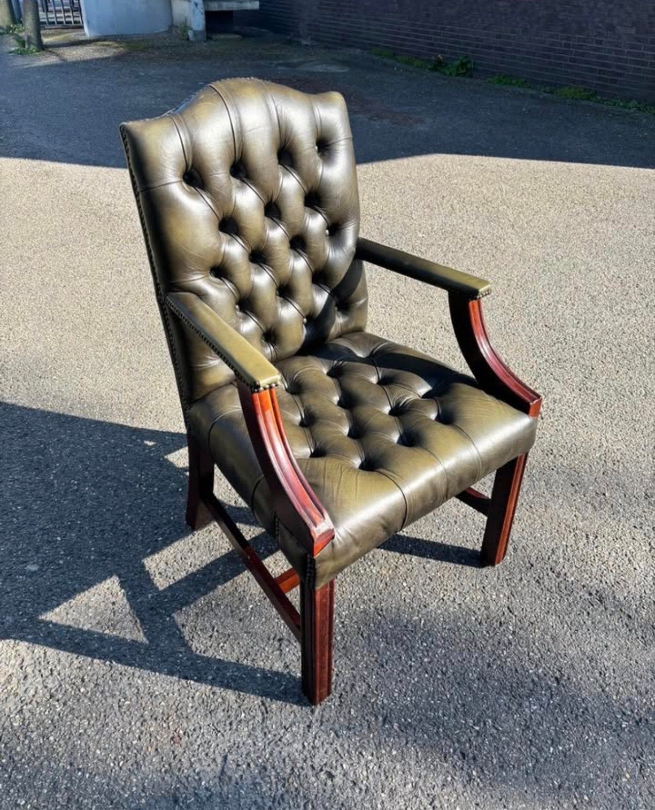 Vintage Chesterfield Bureaustoel - Groen Leer, Ophalen of Verzenden