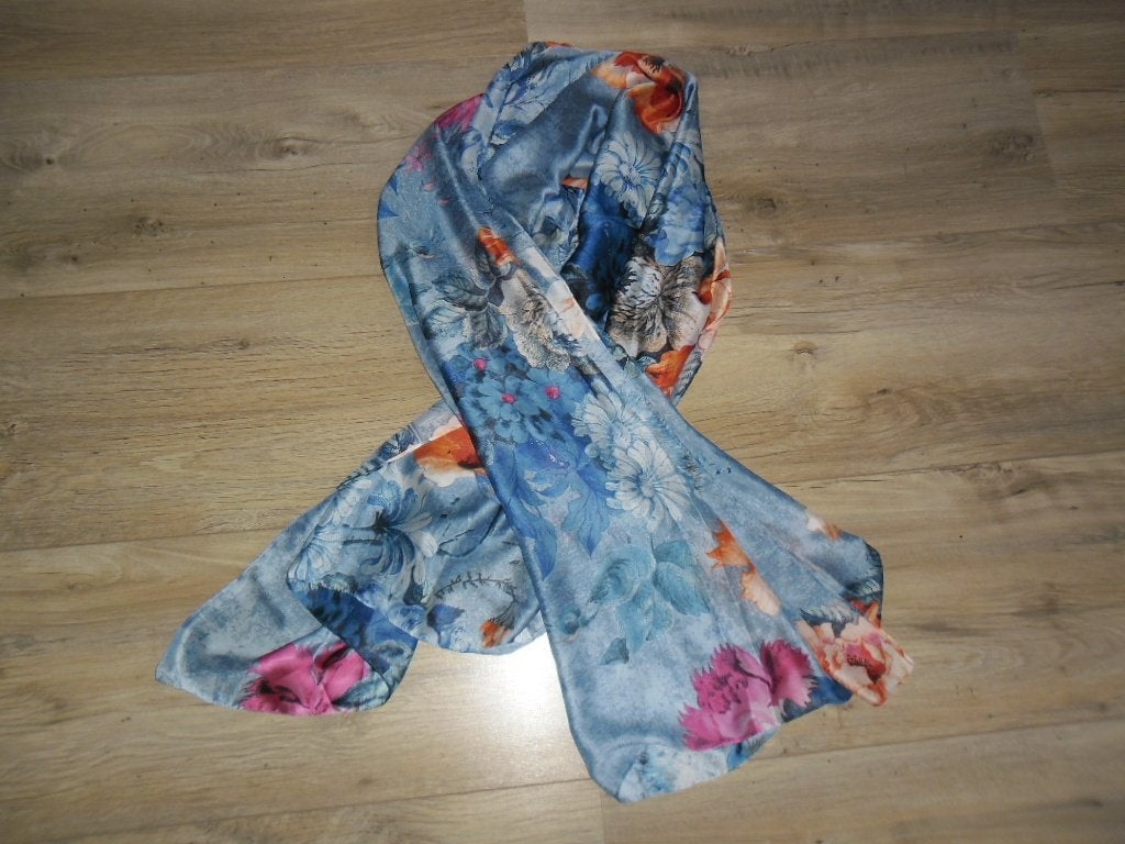 Sandwich Blauwe Sjaal Met Bloemenprint, Kleding | Dames, Maat 46/48 (XL) of groter, Nieuw, Ophalen of Verzenden, Sjaal