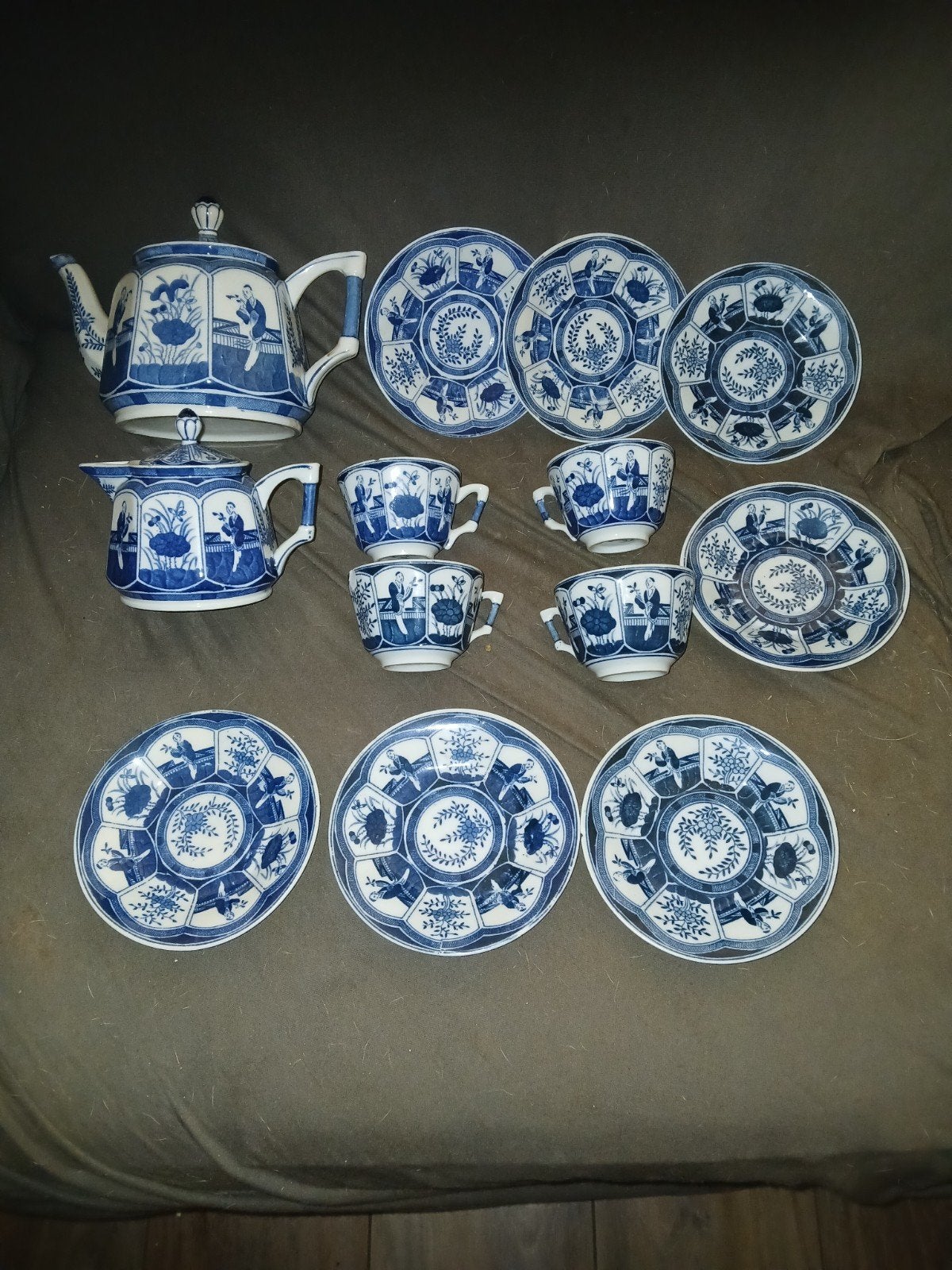 Antiek Chinees Porseleinen Theeservies - Blauw-Wit, Antiek en Kunst, Ophalen of Verzenden