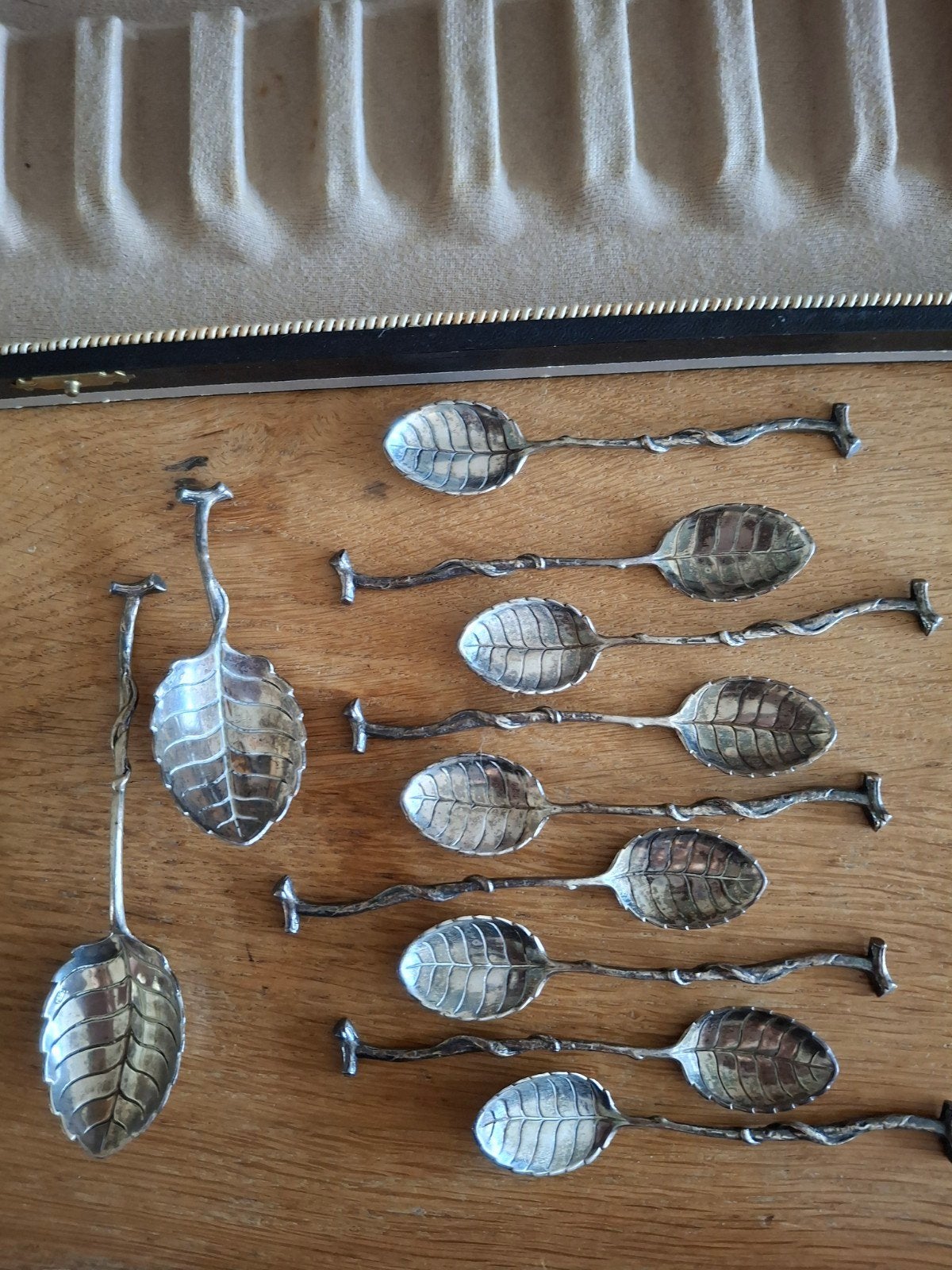 Vintage zilveren lepels, thee- en suikerschep in doos, Antiek en Kunst, Ophalen of Verzenden