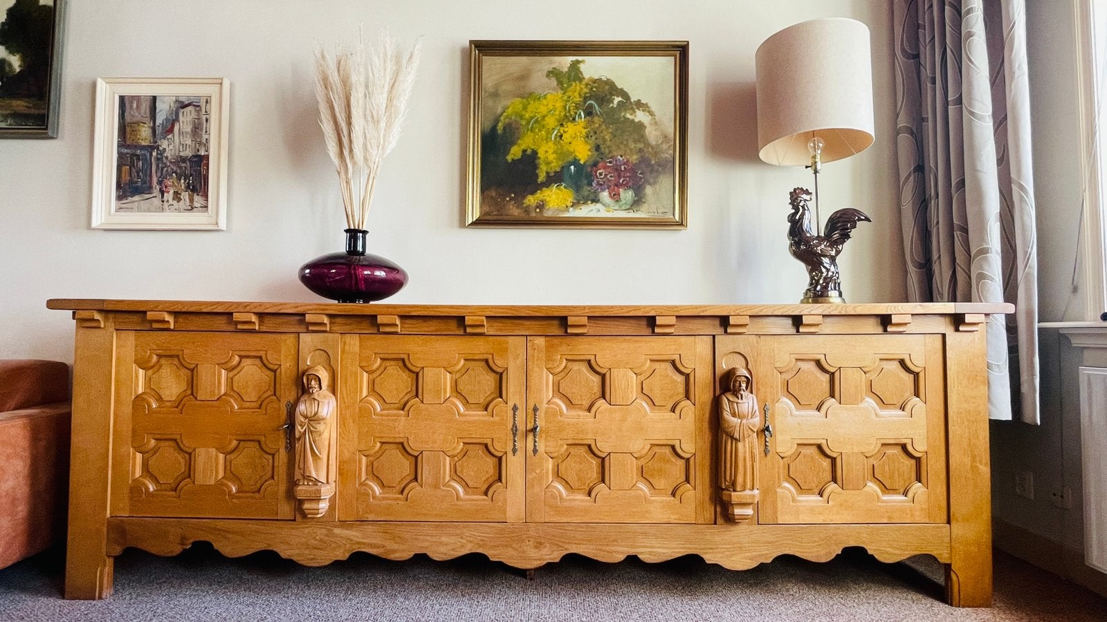 Brutalistisch Dressoir, Kast, Eettafel, 6 Stoelen, zeldzaam!, Ophalen