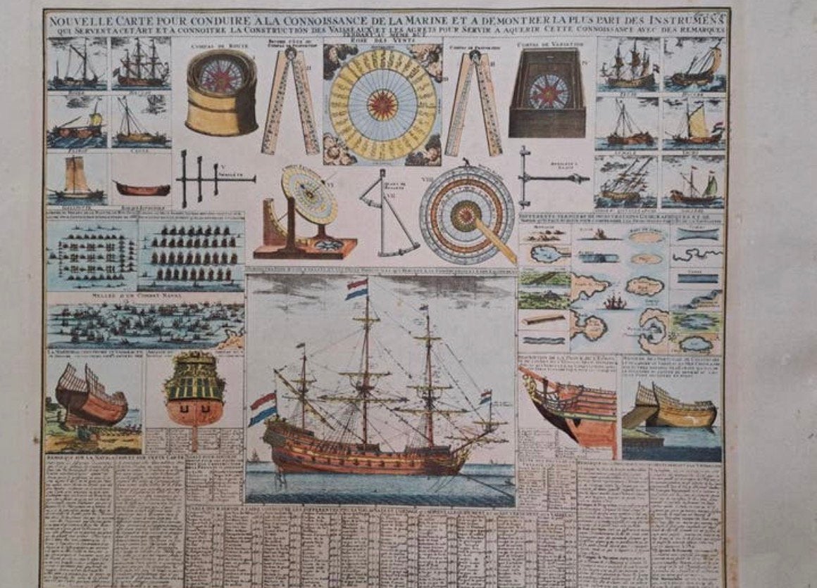 Originele maritieme kopergravure Henri Abraham Chatelain1720, Cartografie, Gravure, 1700 - 1799, Met tekst
