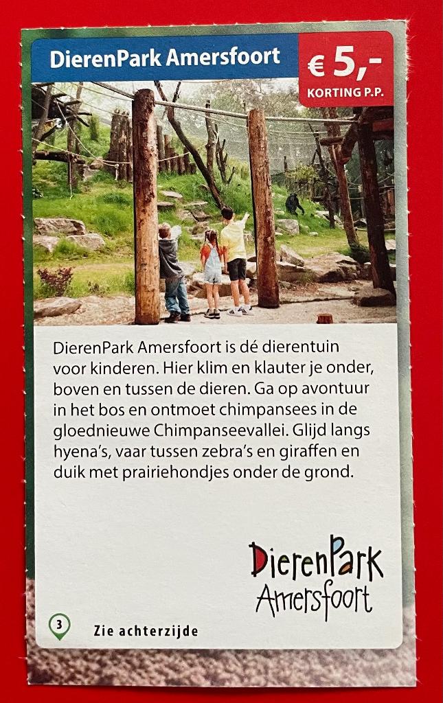 Kortingsbon DierenPark Amersfoort (5 euro korting pp), Tickets en Kaartjes, Drie personen of meer, Kortingskaart