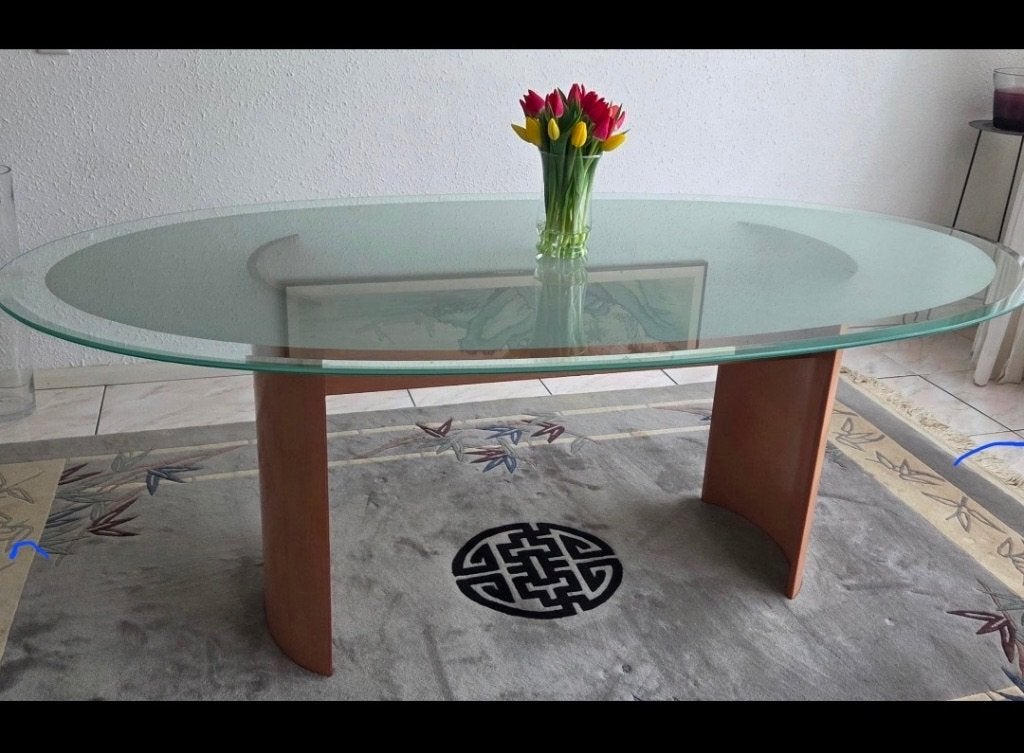 Eettafel, Ophalen, Glas en hout/ modern, 200 cm of meer, Zo goed als nieuw