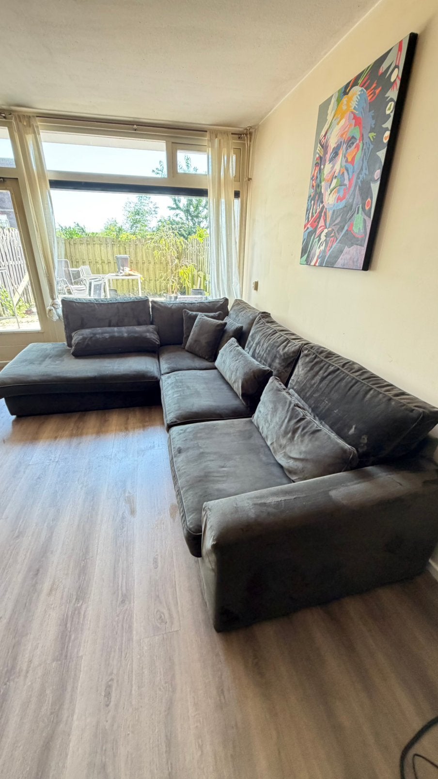 donkergroene velvet loungebank, Ophalen, Gebruikt, Stof