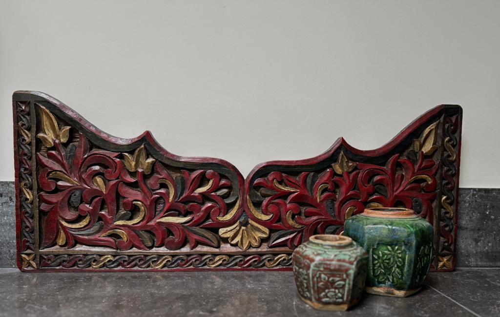 Oud ornament oosters houtsnijwerk imperfect sleets, Ophalen of Verzenden