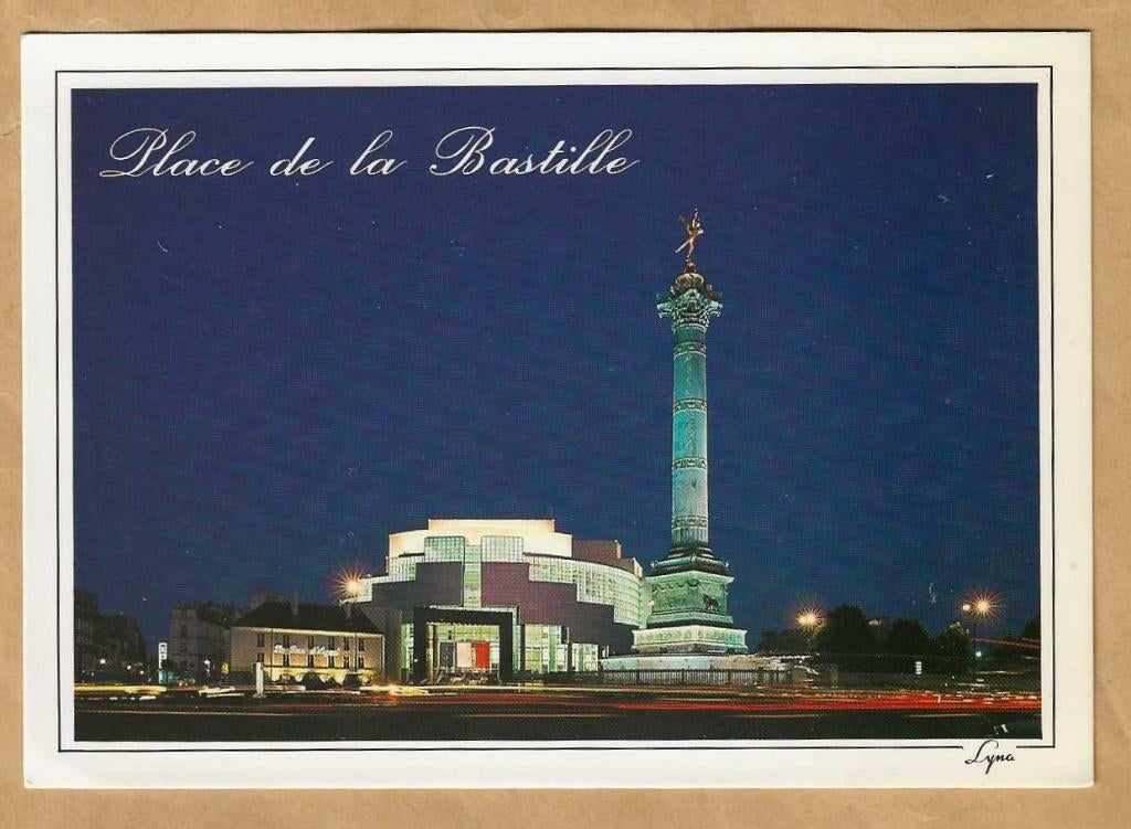 Ansichtkaart. Paris, la nuit. Place de la Bastille., Ophalen of Verzenden, 1980 tot heden, Ongelopen, Frankrijk