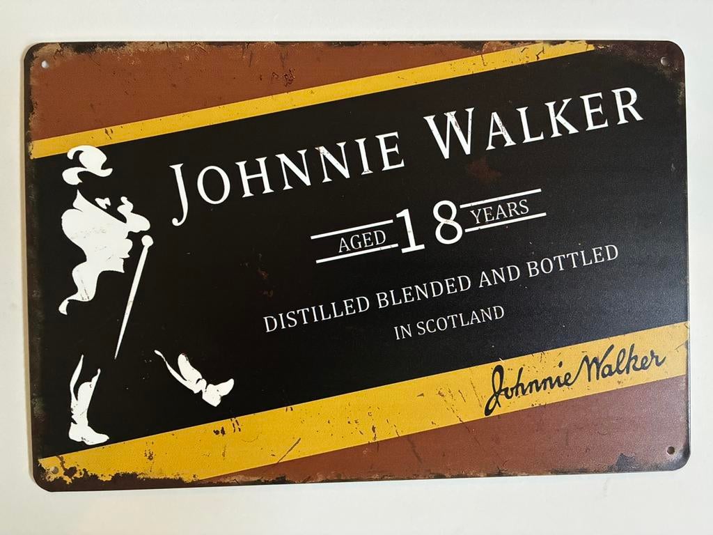 johnnie walker Metalen wandbord 20 x 30 cm - Vintage mancave, Verzenden, Nieuw, Reclamebord, Plaat of Schild