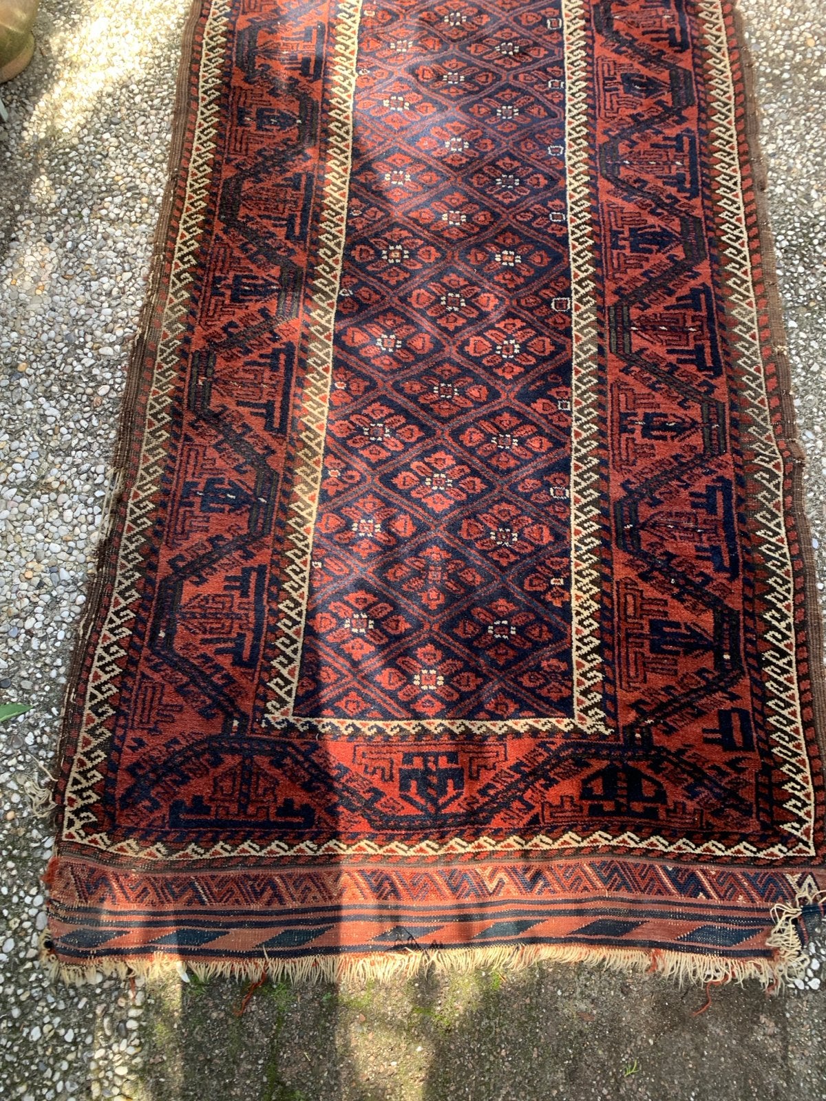 Perzisch tapijt Oranje rood met blauw, 215x103 cm, Huis en Inrichting, Stoffering | Tapijten en Kleden, Ophalen, Gebruikt, 100 tot 150 cm