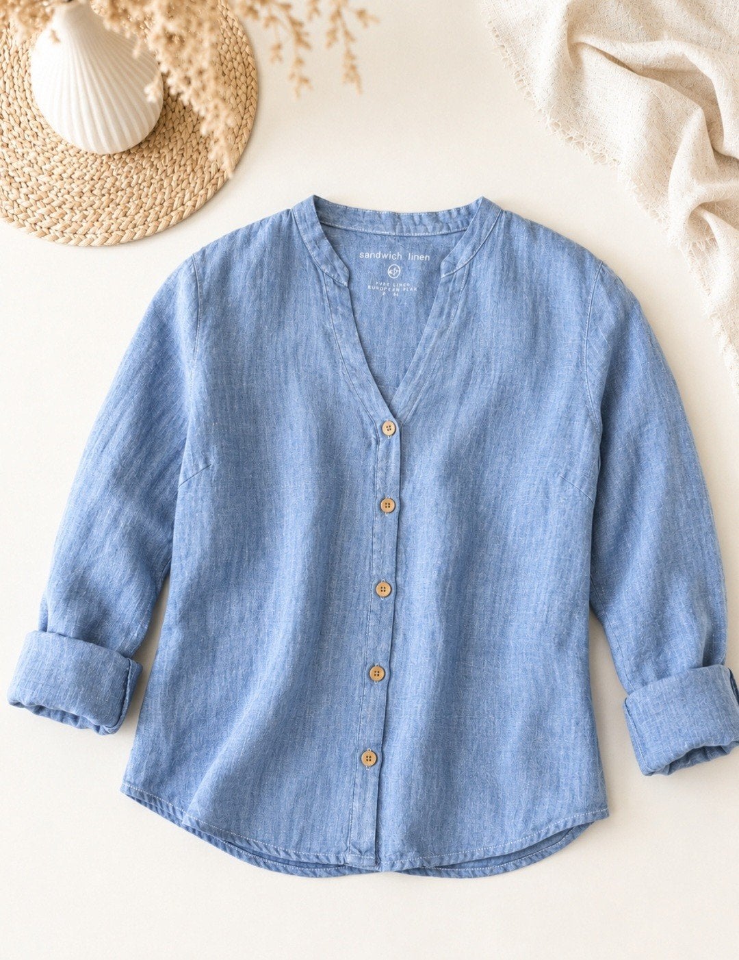 Sandwich Linen Studio Amsterdam Linnen Blouse Maat 38, Maat 38/40 (M), Blauw, Ophalen of Verzenden, Lange mouw