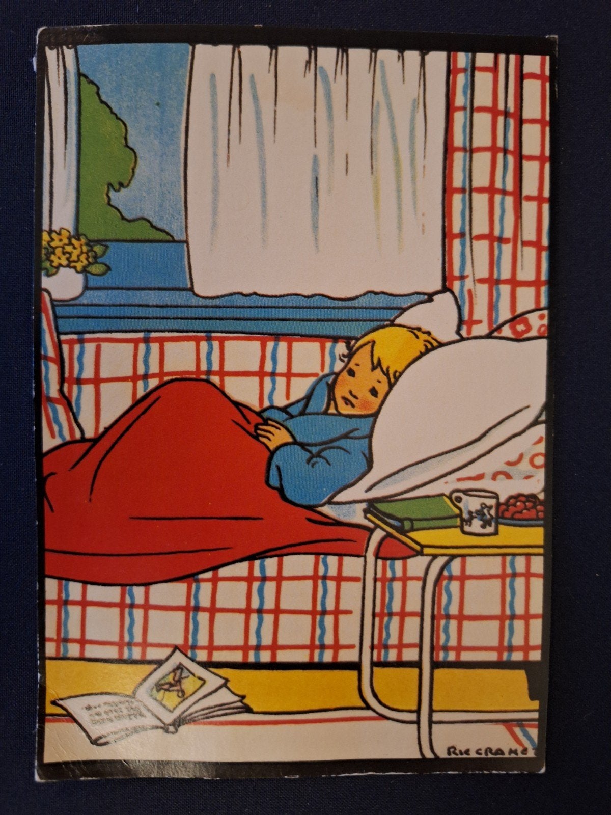Vintage Rie Cramer Ansichtkaart – "Ziek in bed", Ophalen of Verzenden, Gelopen, Kinderen