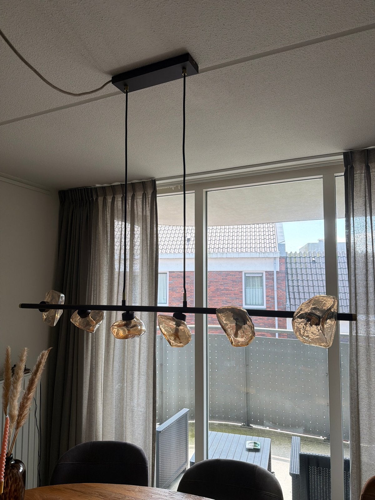 Moderne hanglamp met 5 glazen kappen (coco maison), Ophalen, Zo goed als nieuw, Glas