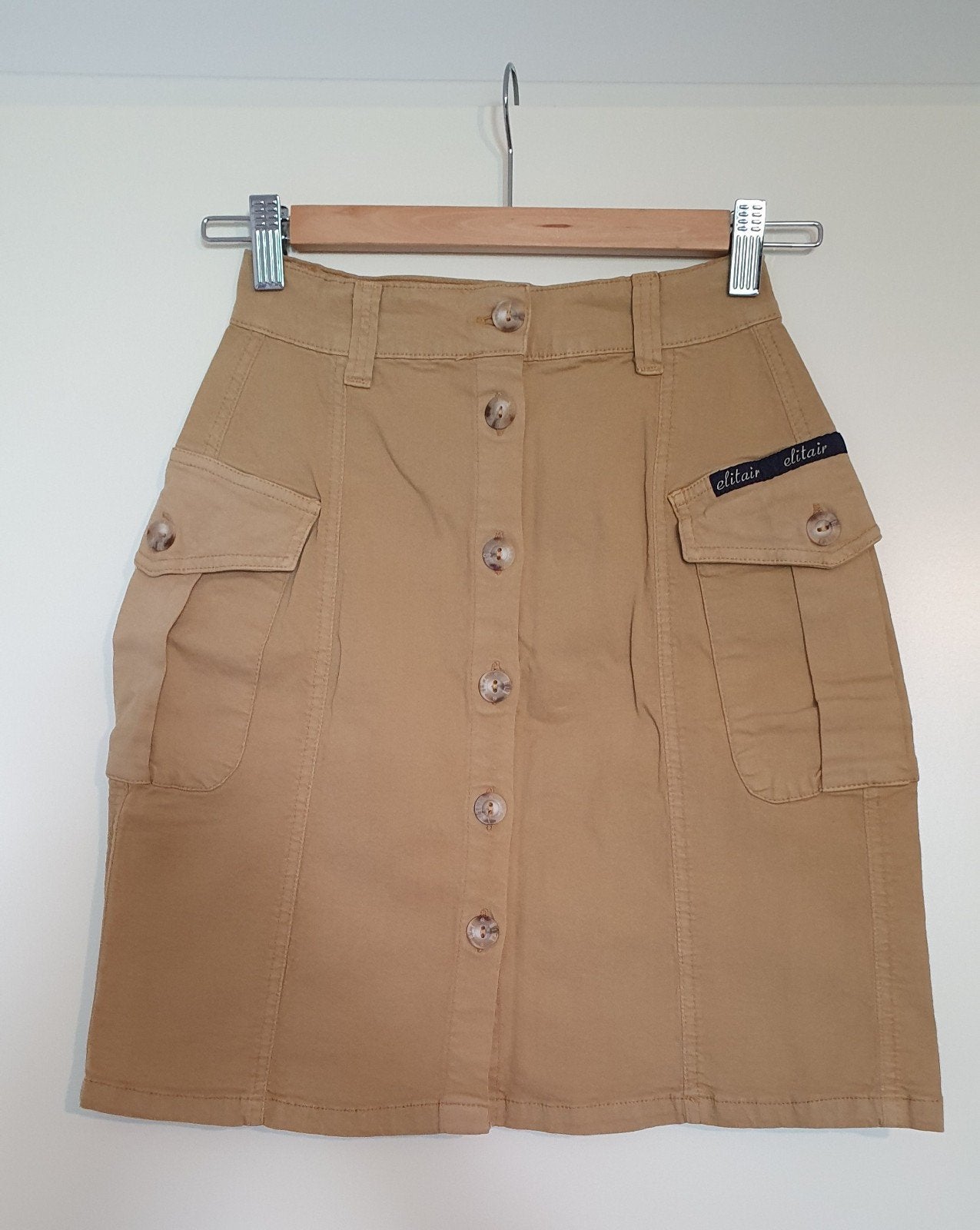 Elitair katoenen camel rok met knopen maat S 36, Kleding | Dames, Rokken, Bruin, Ophalen of Verzenden, Zo goed als nieuw, Maat 36 (S)