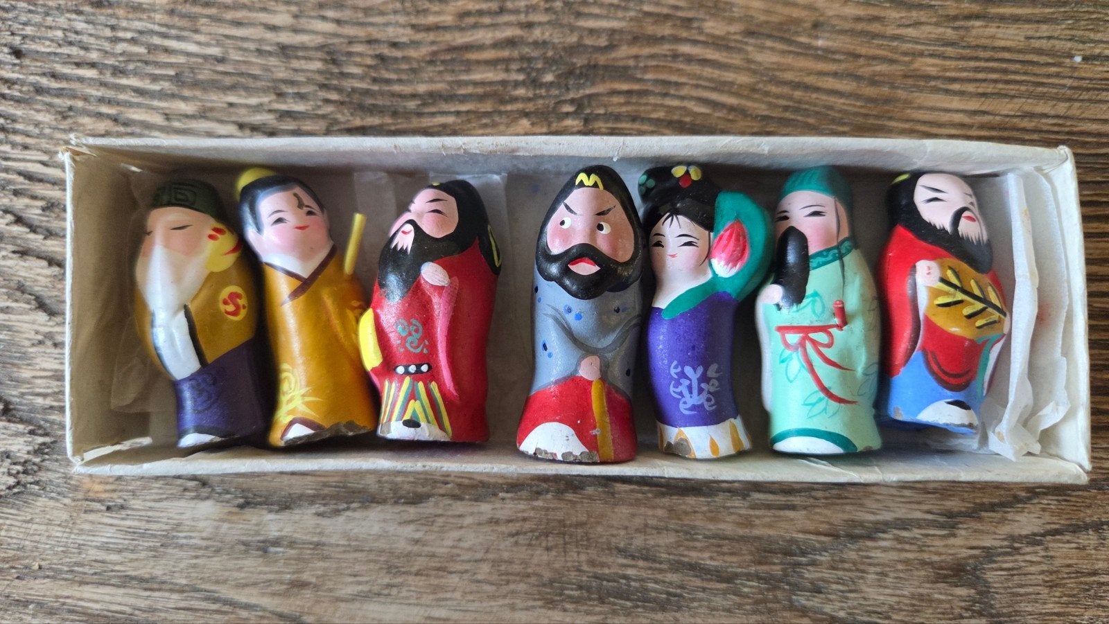 Vintage Chinese stenen poppetjes in doosje, Ophalen of Verzenden, Gebruikt