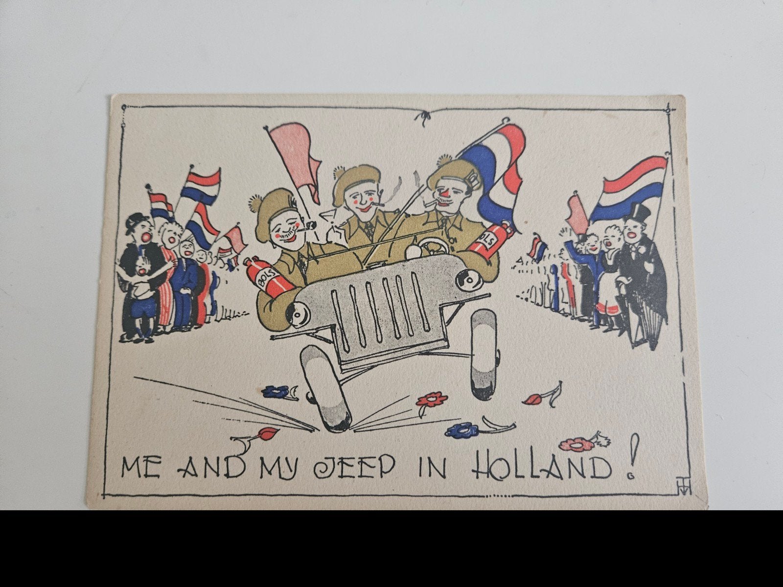 spotprent-ansichtkaart uit 1945, gemaakt door Toon van Ham, Ophalen of Verzenden