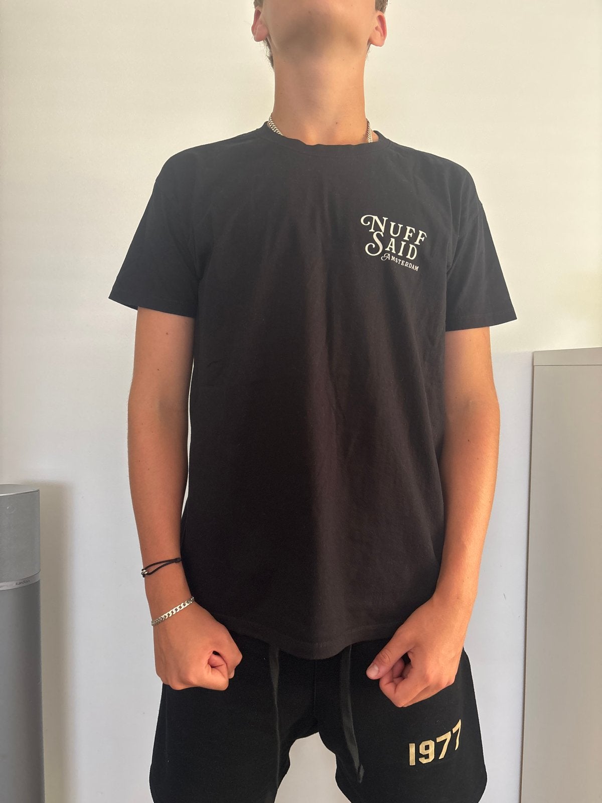 Nuff Said Amsterdam T-shirt Zwart Maat L, Ophalen, Gedragen, Maat 52/54 (L), Zwart