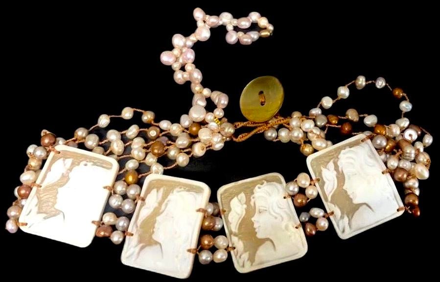 Parelmoer Amulet Halsketting Camee Cameo Ketting Kamee, Sieraden, Tassen en Uiterlijk, Antieke sieraden, Ophalen of Verzenden