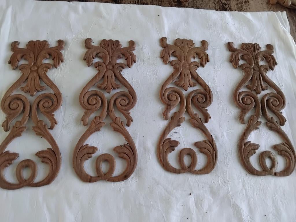 Set van 4 Houten Ornamenten - Decoratieve Houtsnijwerken, Ophalen of Verzenden