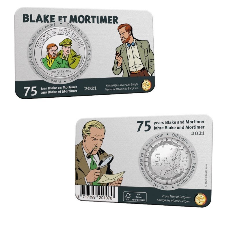 5 Euro Belgie 2021 - Blake en Mortimer - BU Coincard Kleur, Verzenden, België, 5 euro, Losse munt