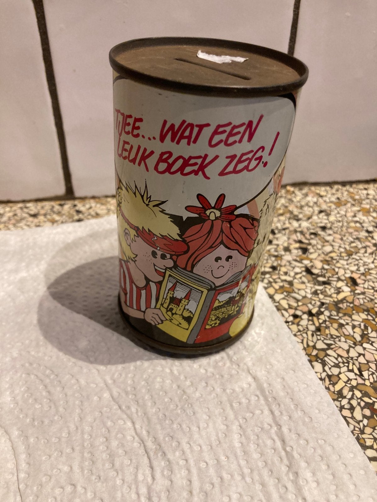 Oude spaarpot boekenclub, Ophalen of Verzenden, Gebruikt, Metaal of Blik, Overige thema's