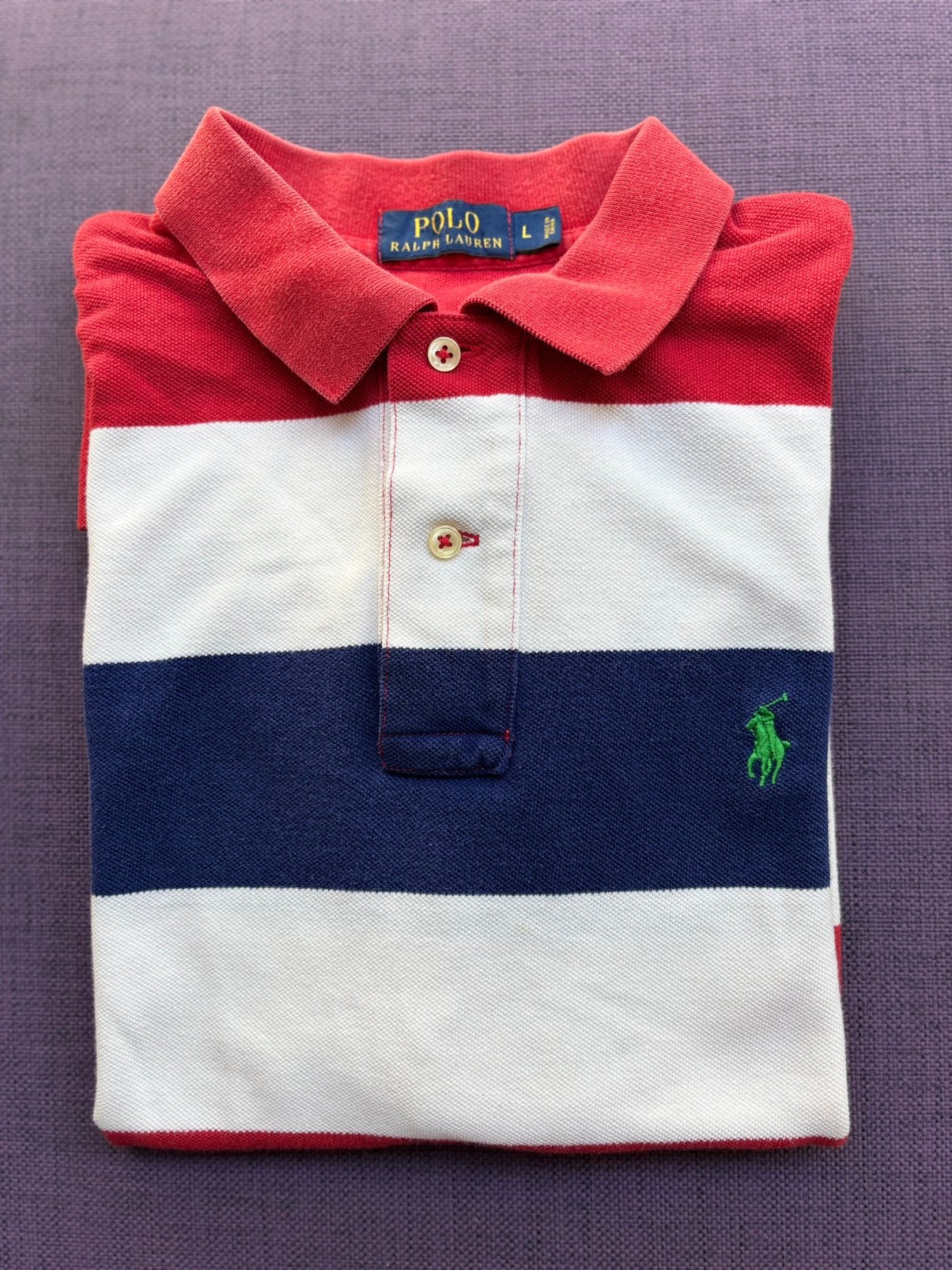 Polo Ralph Lauren Polo Shirt - Rood/Wit/Blauw - L, Kleding | Heren, Verzenden, Gedragen, Maat 52/54 (L), Rood