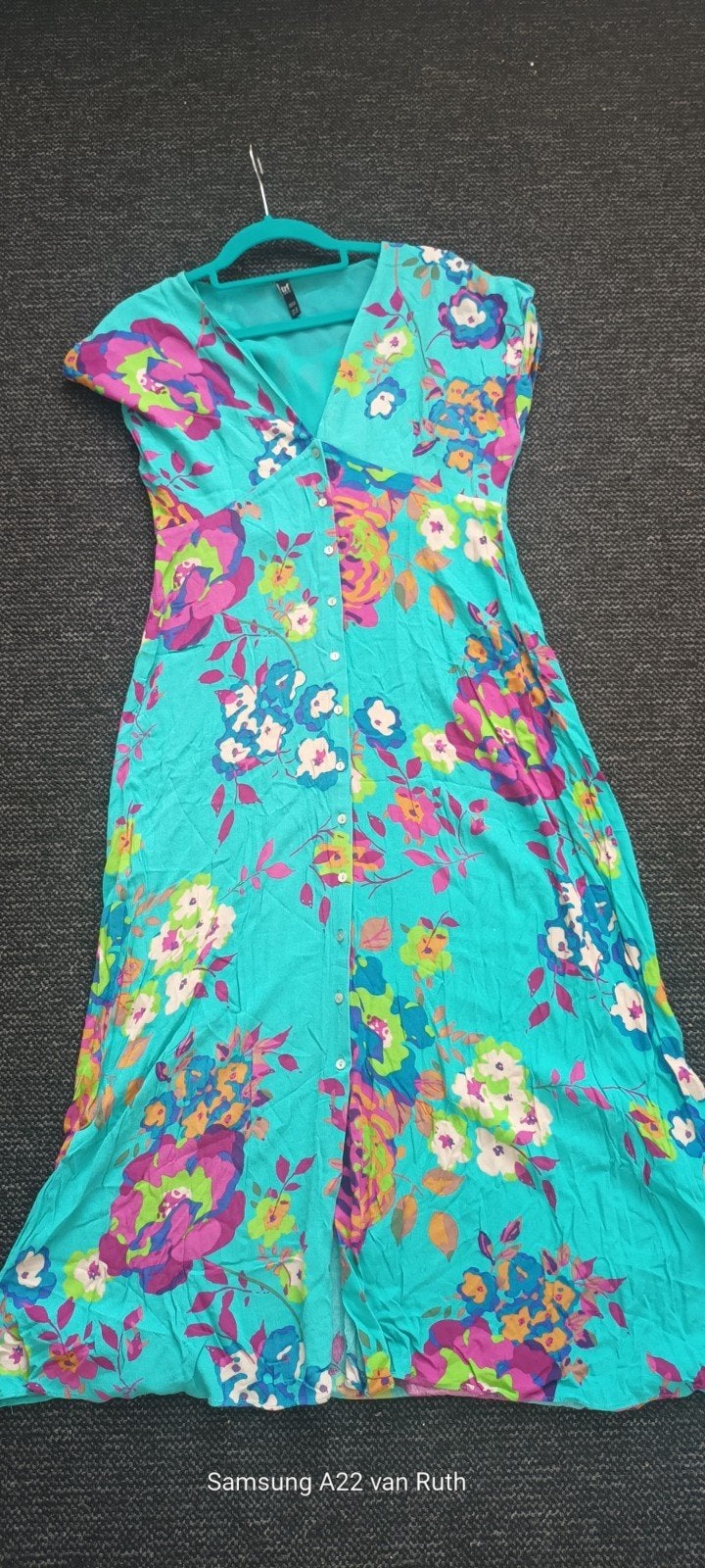 Zara Turquoise Midi Jurk met Bloemen en V-hals, 36/38, Zara, Ophalen of Verzenden, Zo goed als nieuw, Maat 36 (S)