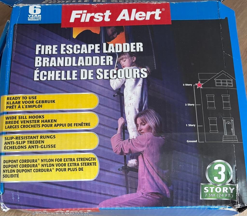 Brandladder First Alert 7.3 meter, Ophalen, Zo goed als nieuw, Opvouwbaar of Inschuifbaar, 4 meter of meer