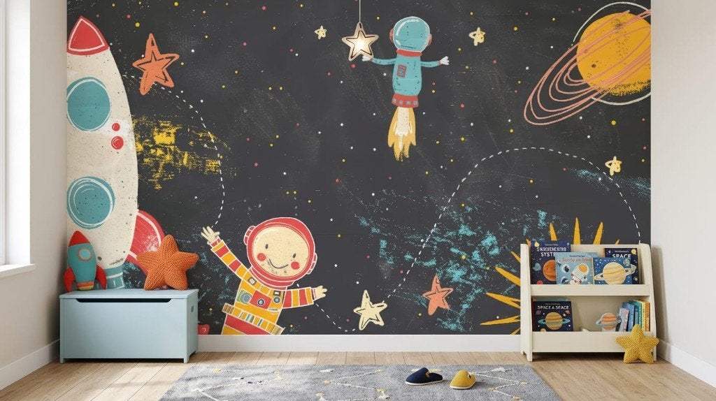 Ruimte behang – raket en astronauten voor kinderkamer, Overige patronen, Overige merken, 75 m² of meer, Modern