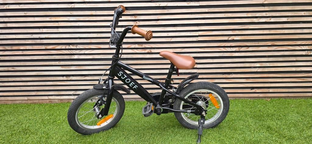 Sjoef kinderfiets 16 inch - Zwart met bruin zadel, Ophalen, Terugtraprem, Sjoef, 16 tot 20 inch