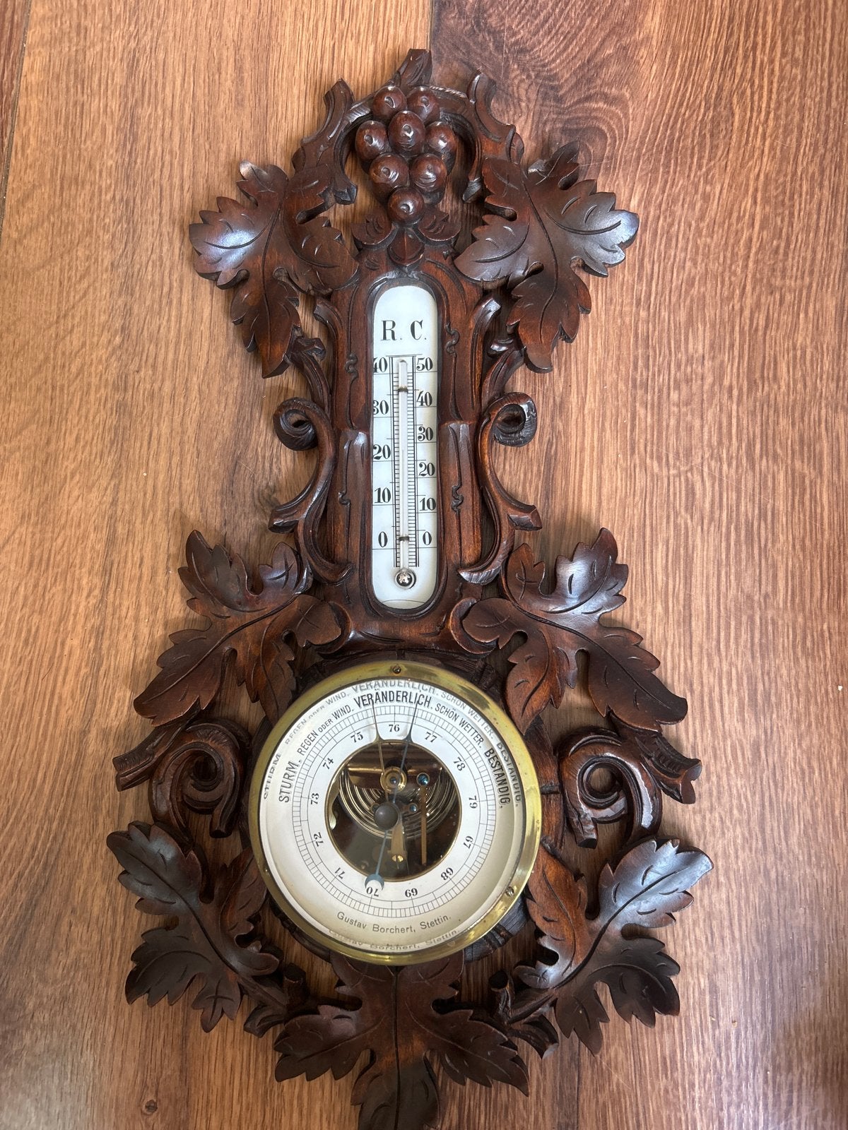 Antieke Barometer en Thermometer in Houten Frame, Hout, Gebruikt, Ophalen of Verzenden, Klassiek
