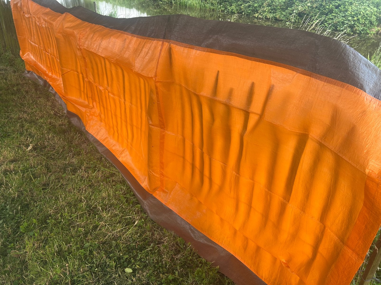 Windscherm retro vintage oranje bruin 490 x 130 camping, Caravans en Kamperen, Ophalen of Verzenden, Zo goed als nieuw