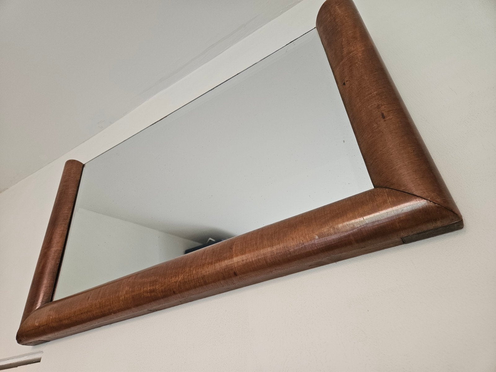 Antieke spiegel met facetrand en notenhouten lijst, Ophalen, Rechthoekig, 50 tot 100 cm, Minder dan 100 cm