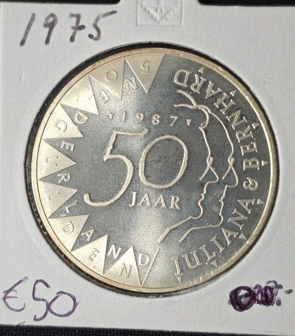 50 gulden 1975 Beatrix Nederland, Postzegels en Munten, Munten | Nederland, Verzenden, Koningin Beatrix, Zilver, Losse munt